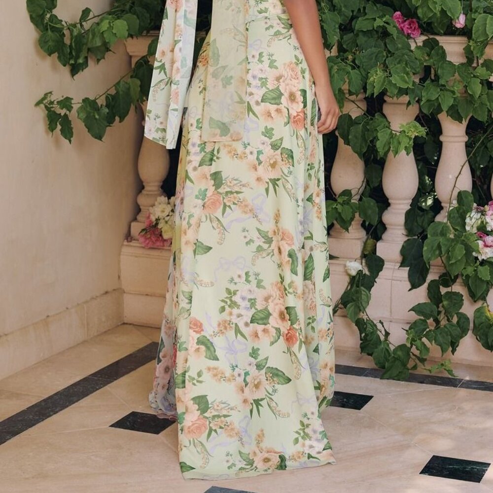 Sage green bridesmaid dresses.Formal party floral chiffon wedding guest dress - Picture 5 of 6